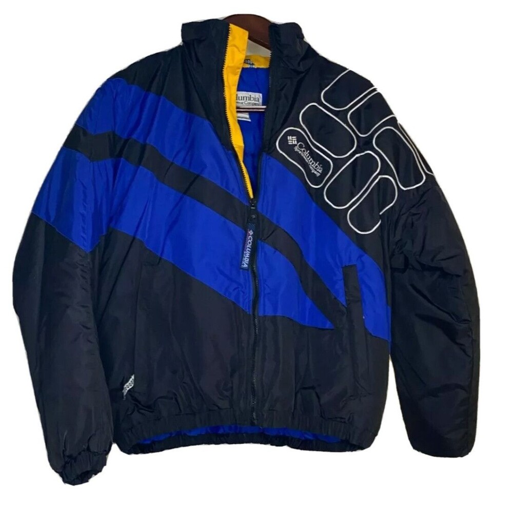 Columbia Winter Ski Jacket Mens M Black Cobalt Blue Full Zip F 97 MM 5250